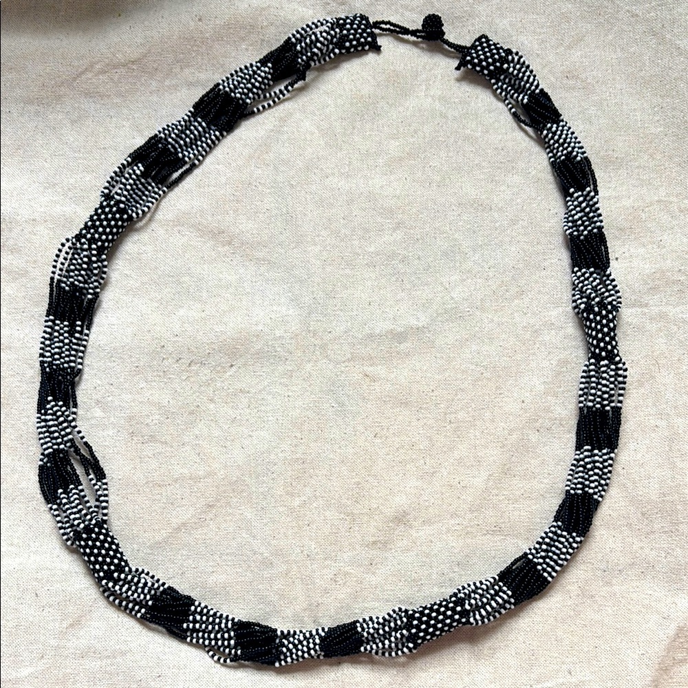 Elegant Boho African Black and White Beaded Necklace